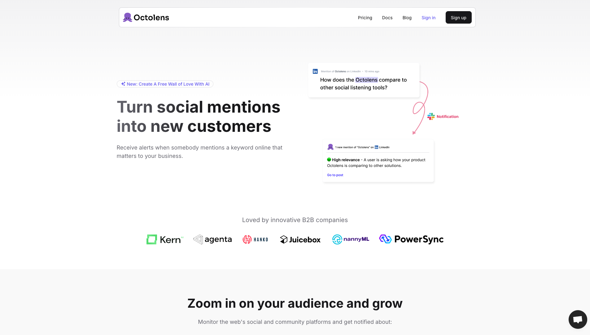 Screenshot of the Octolens website