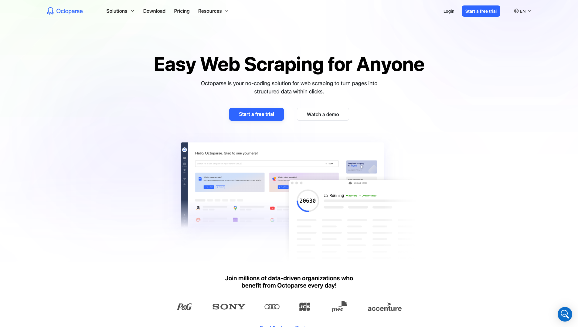 Screenshot of the Octoparse website