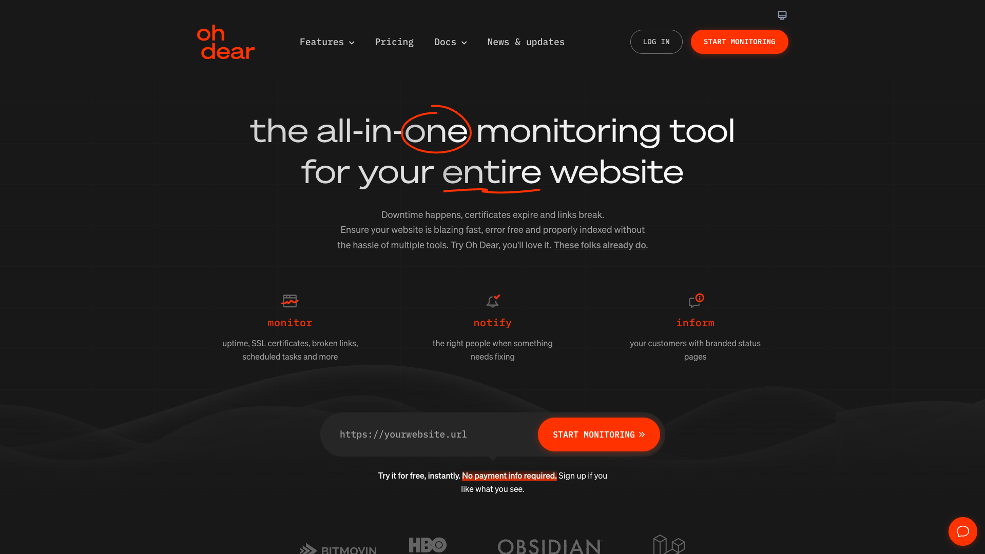 Screenshot of the Oh Dear website