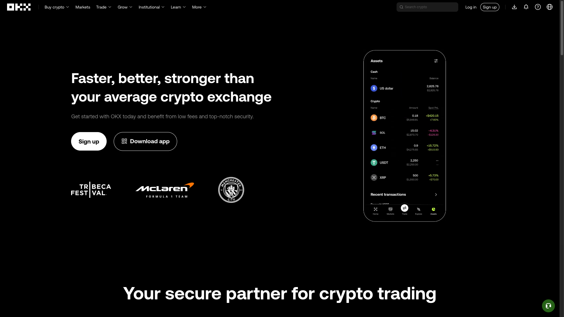 Screenshot of the OKX website