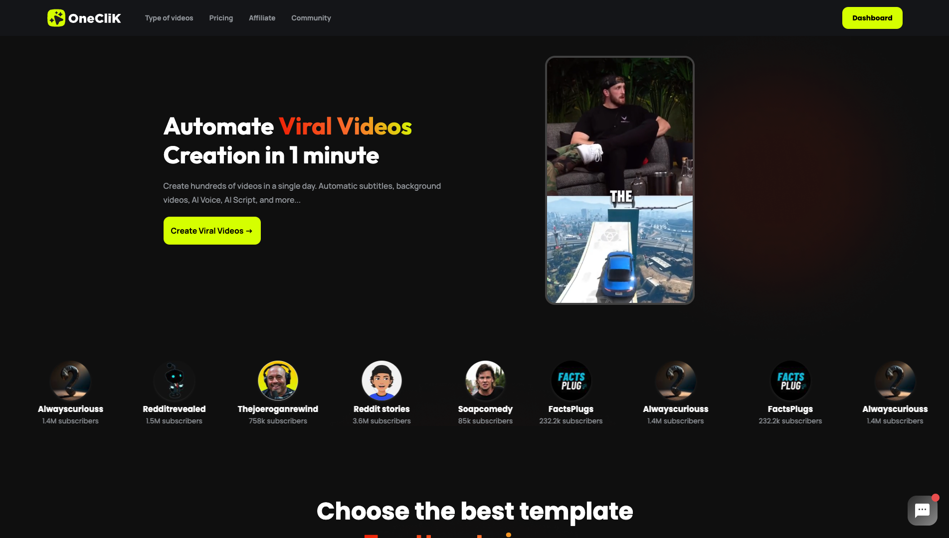 Screenshot of the OneClik website