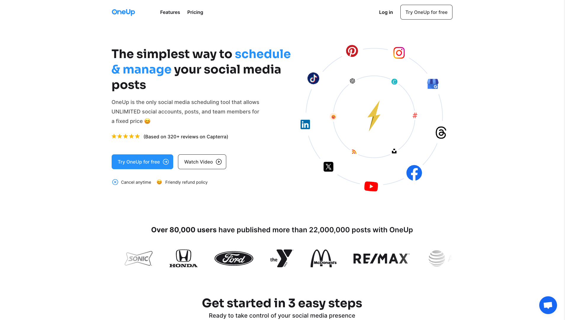 Screenshot of the OneUp website