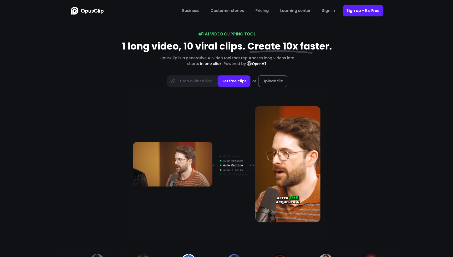 Screenshot of the OpusClip website