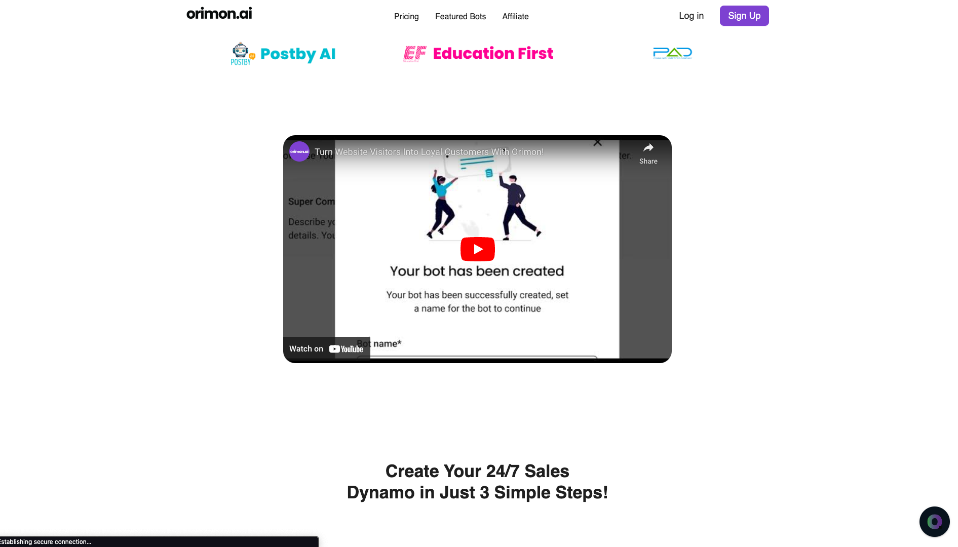 Screenshot of the Orimon website