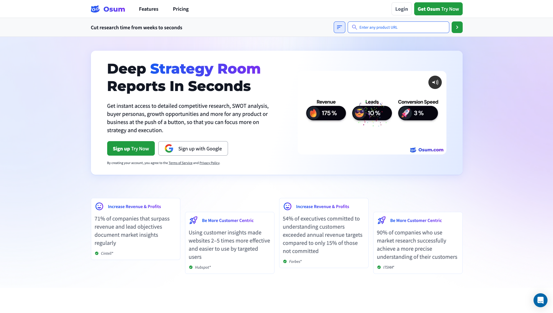 Screenshot of the Osum website