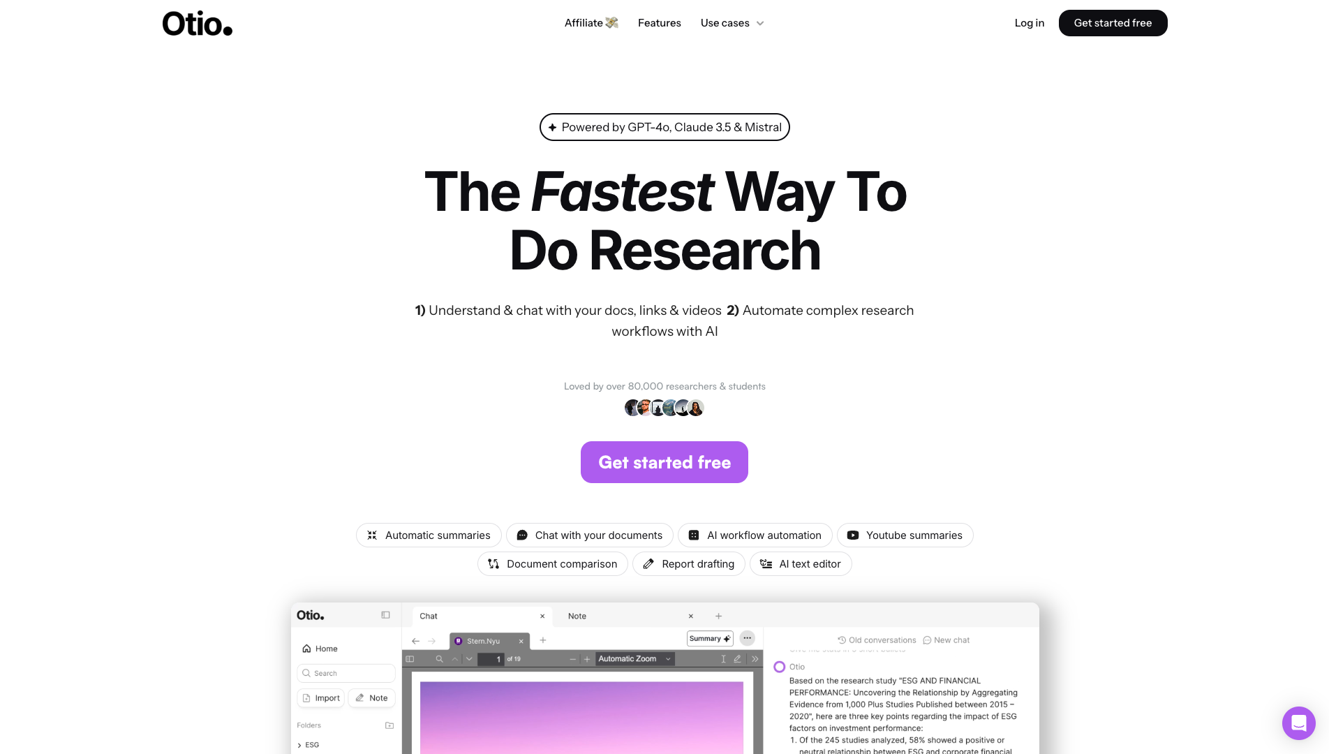 Screenshot of the Otio AI website