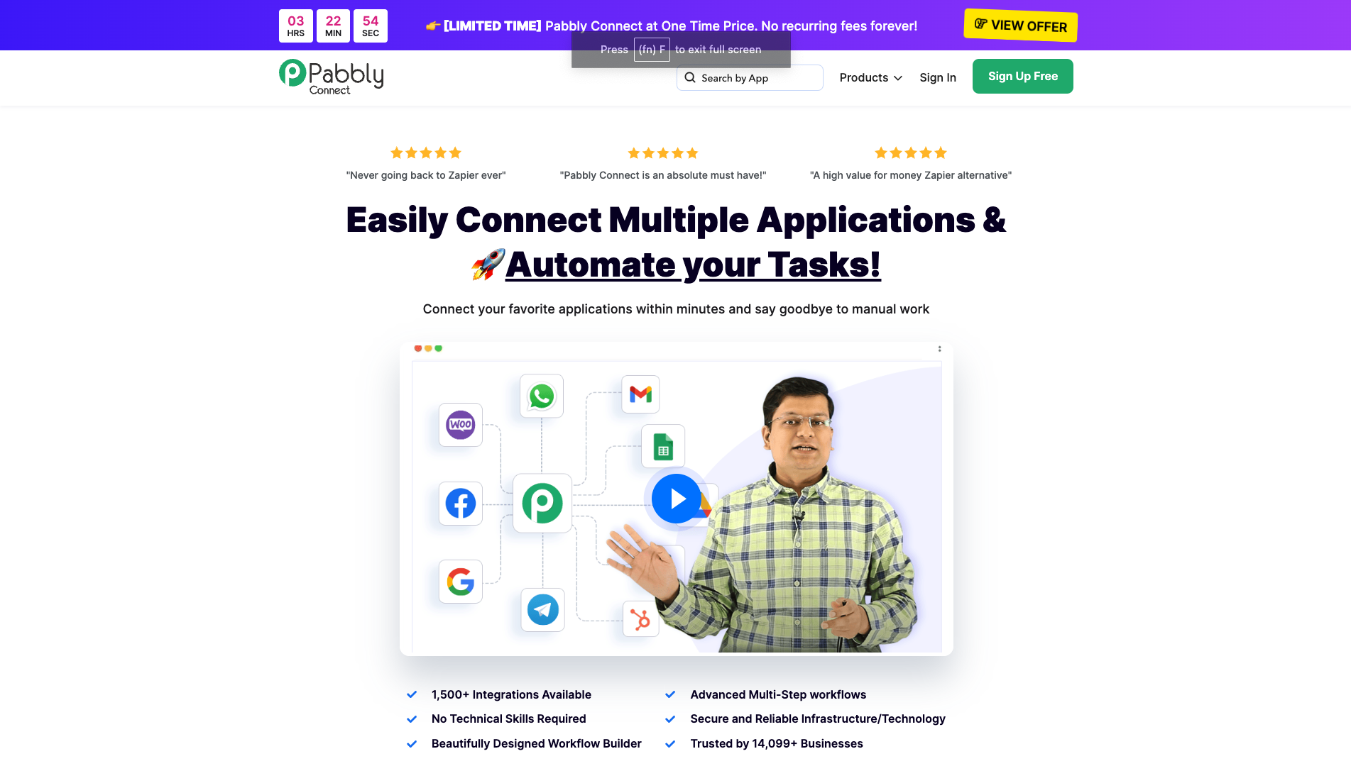 Screenshot of the Pabbly Connect website