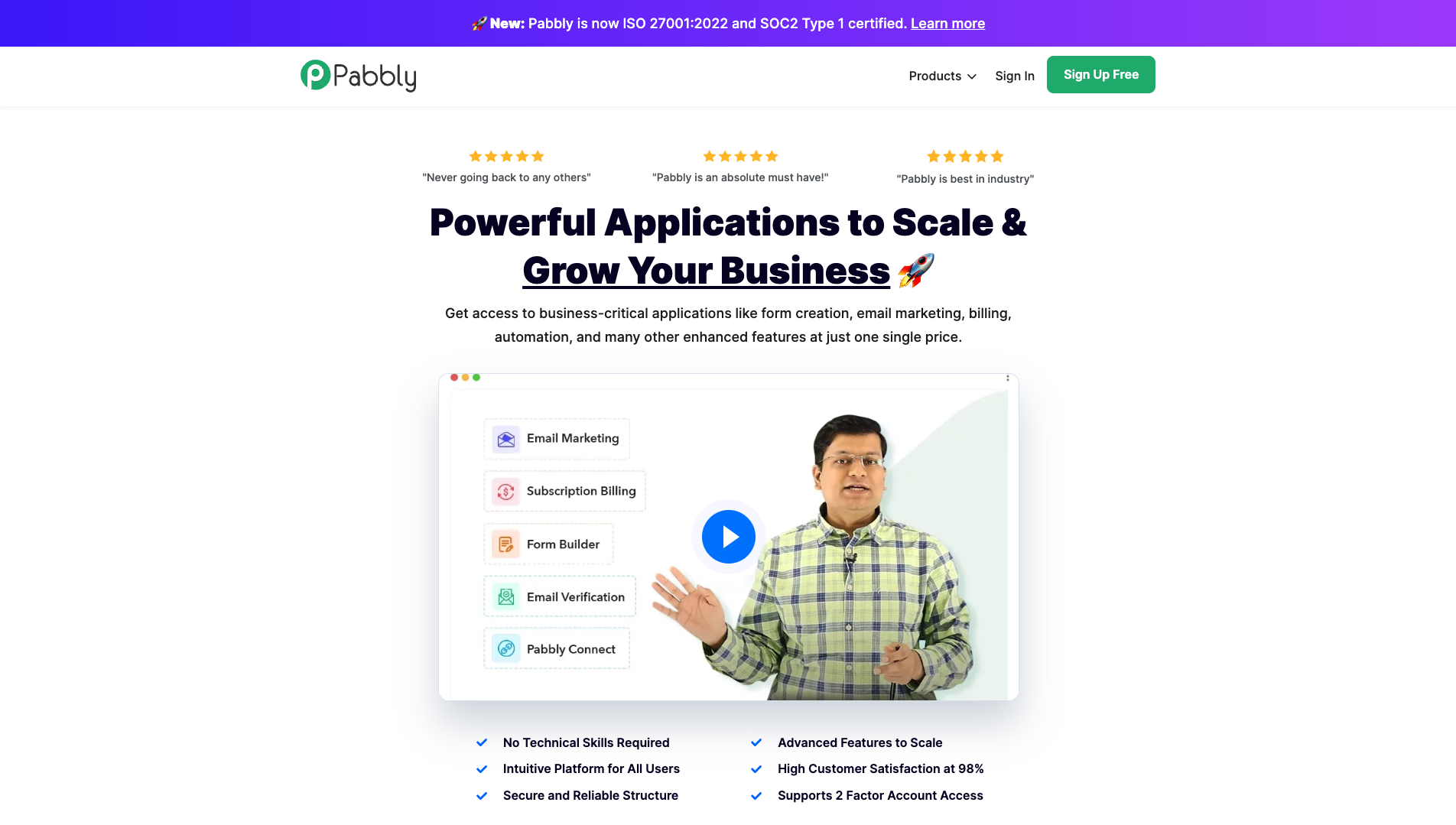 Screenshot of the Pabbly website