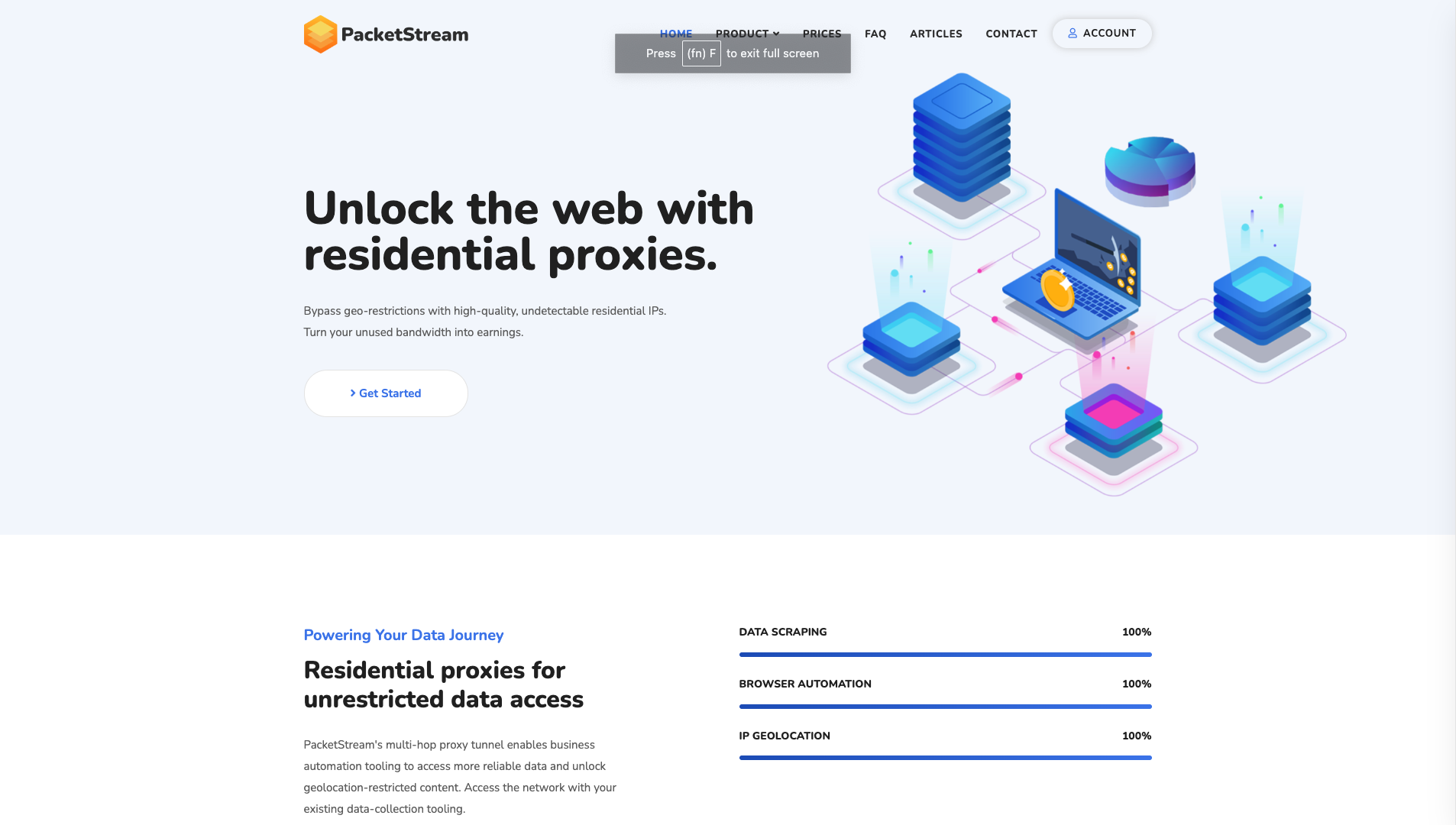 Screenshot of the PacketStream website