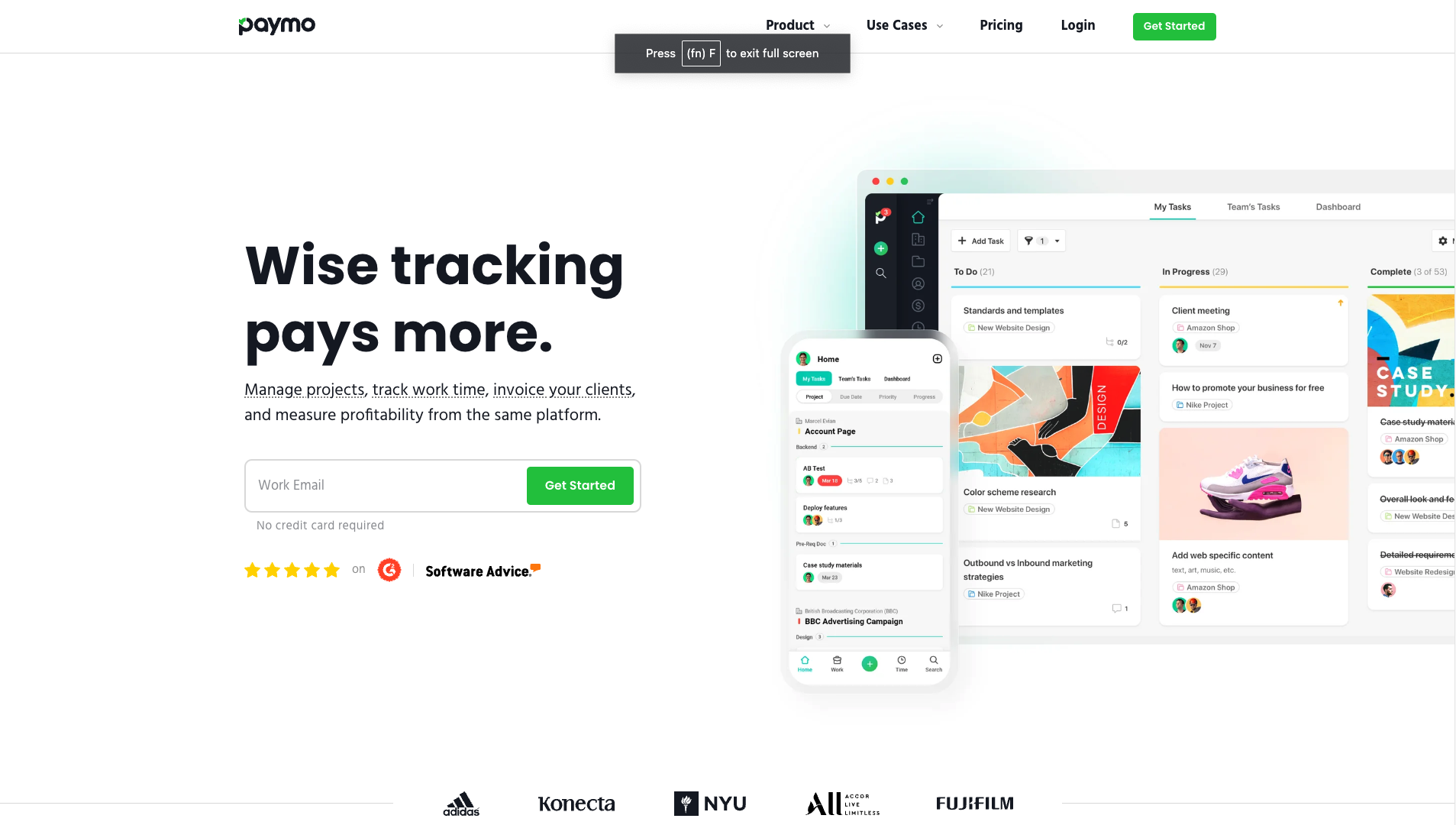 Screenshot of the Paymo website