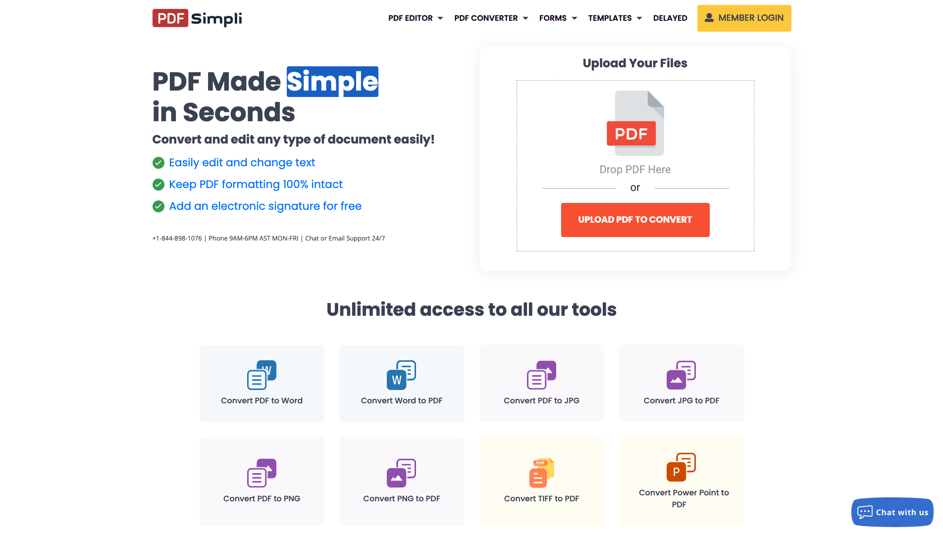 Screenshot of the PDF Simpli website