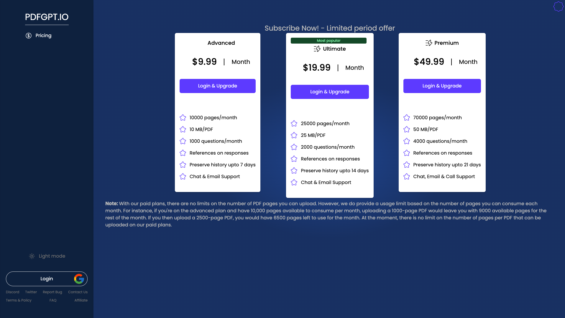 Screenshot of the PDFGPT.io website