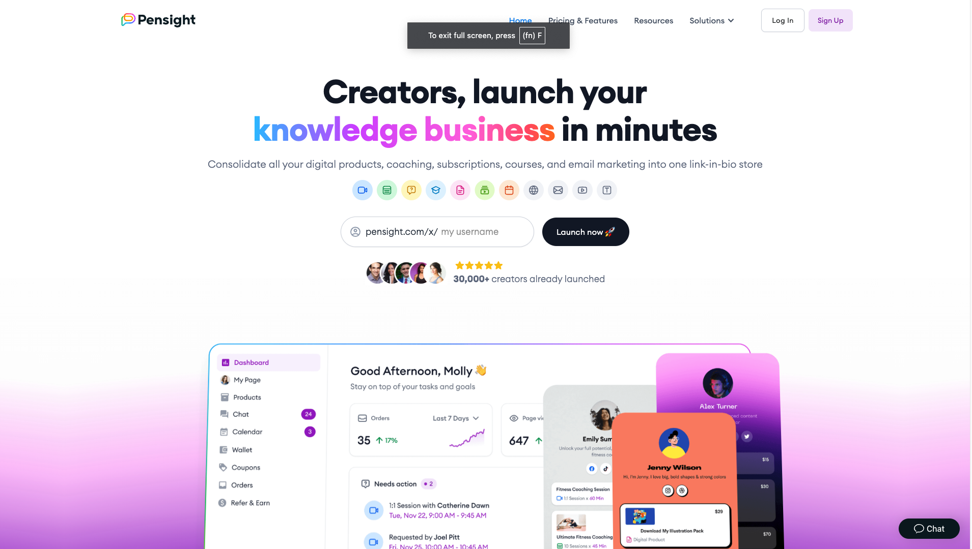 Screenshot of the Pensight website