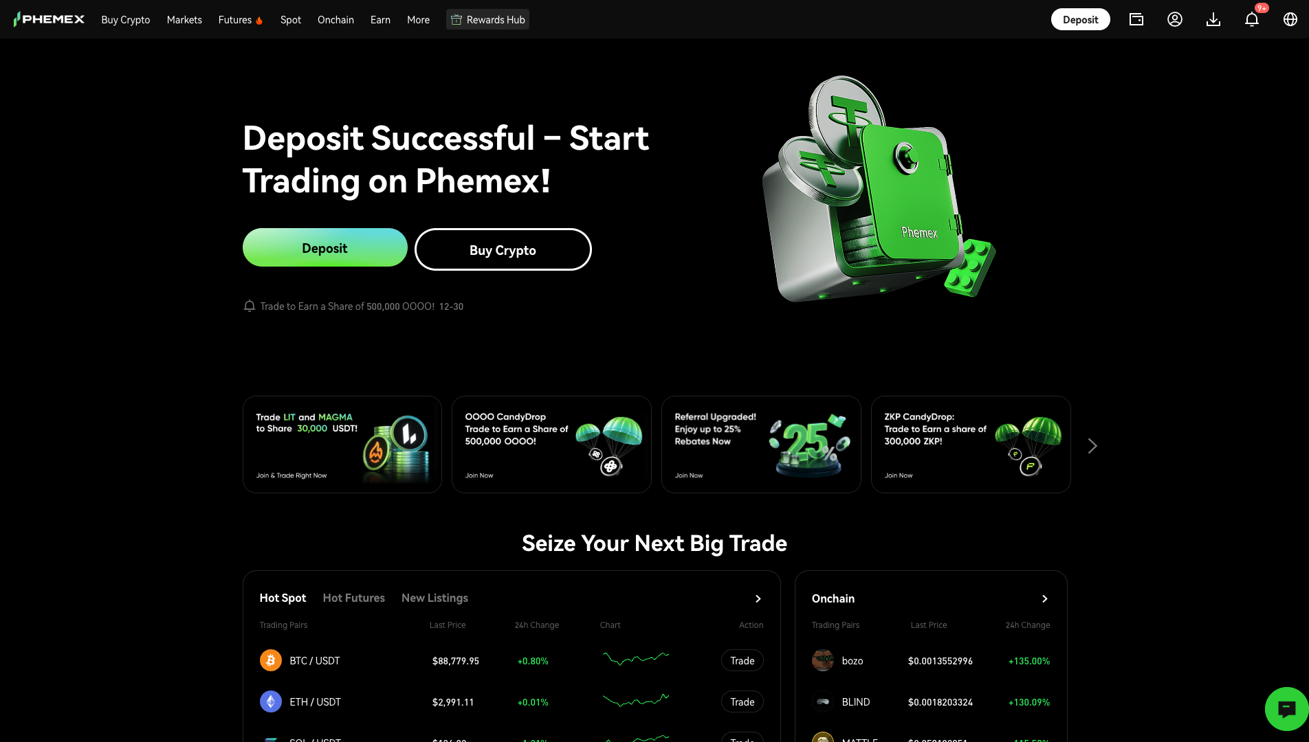 Screenshot of the Phemex website