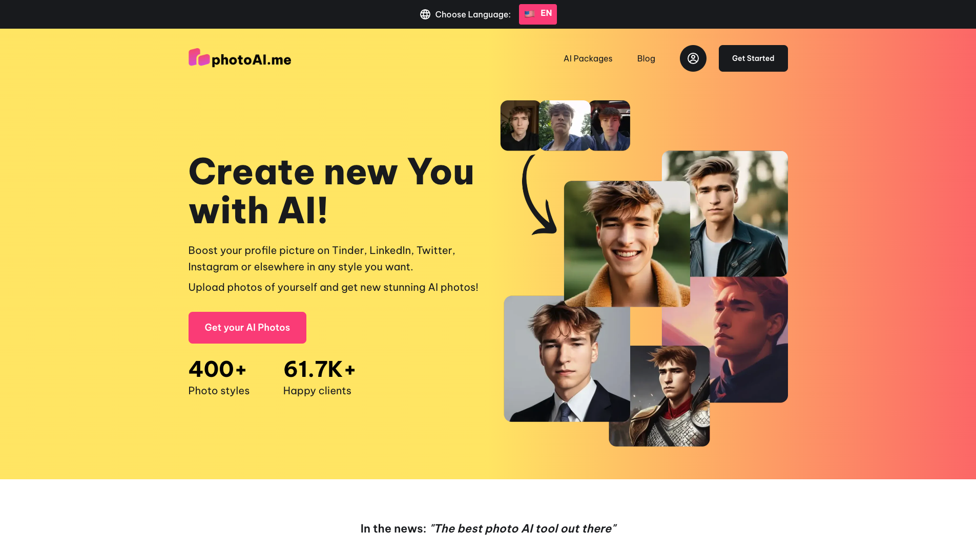 Screenshot of the PhotoAI website