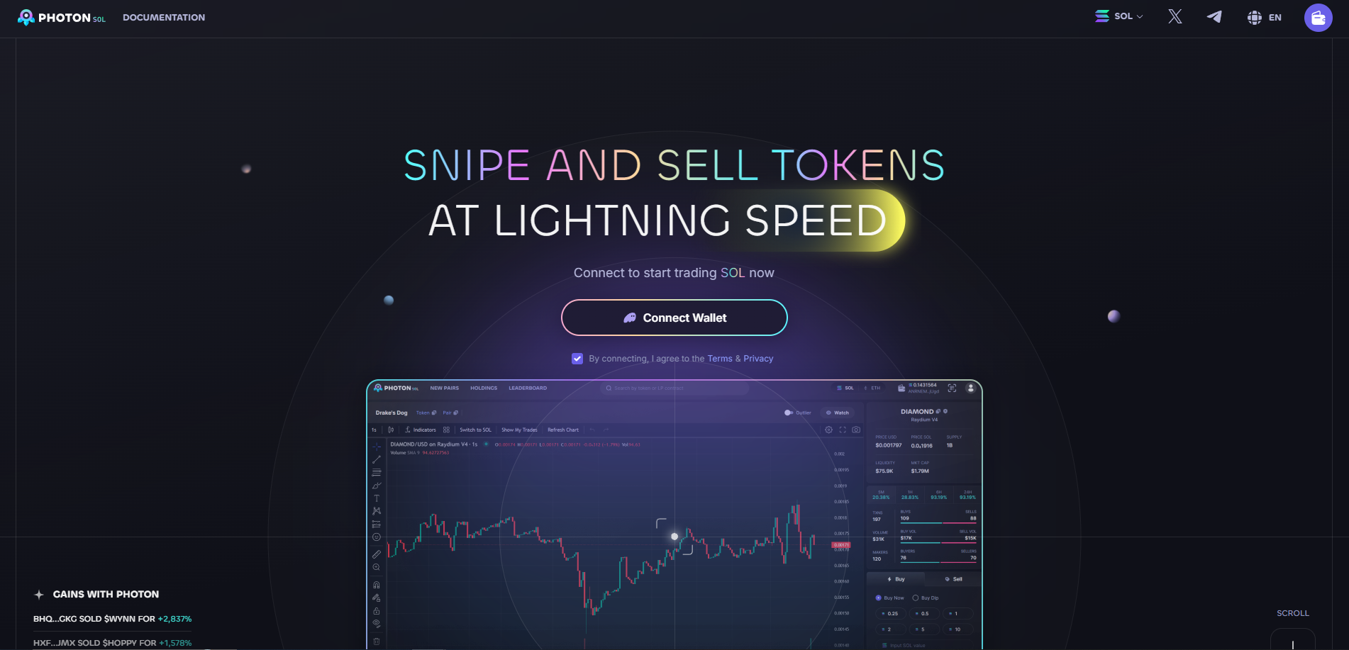 Screenshot of the Photon SOL website