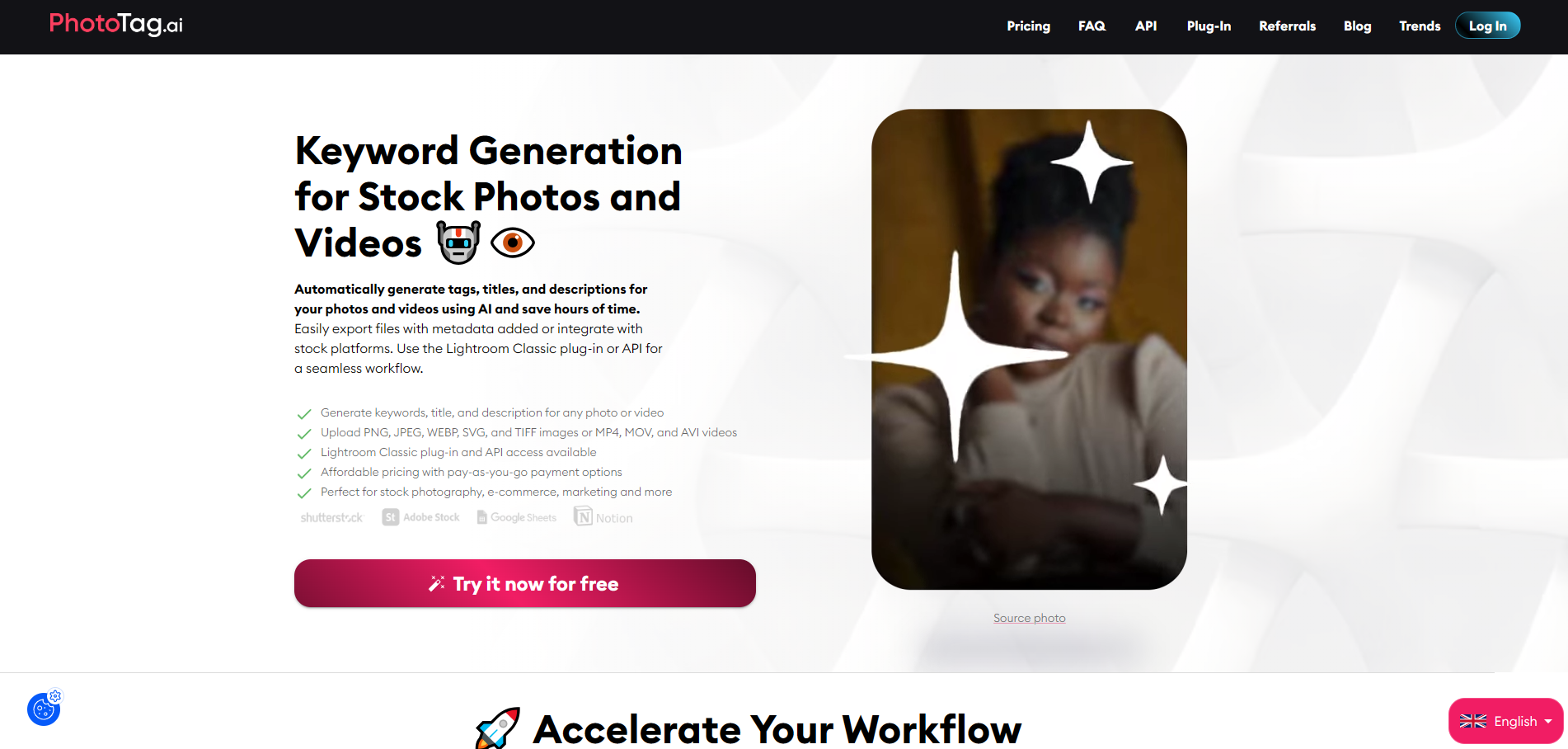 Screenshot of the PhotoTag website