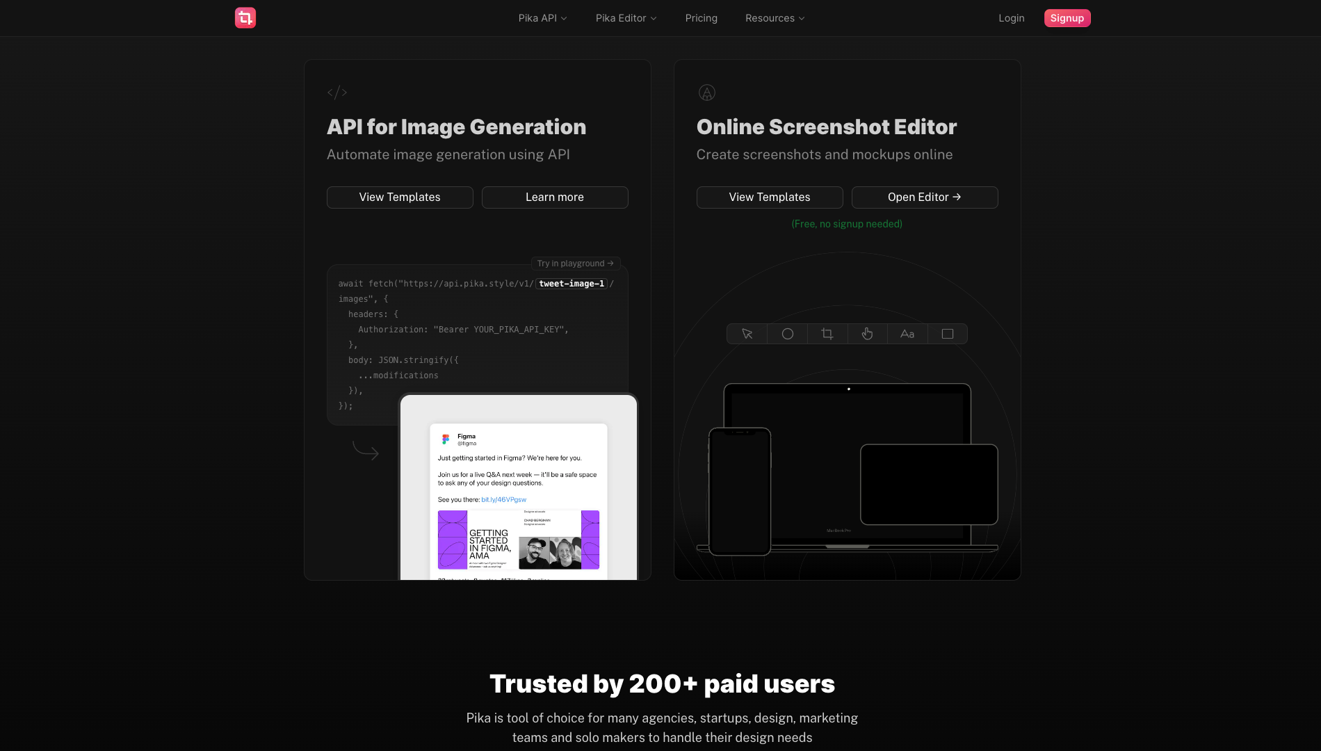 Screenshot of the Pika.style website