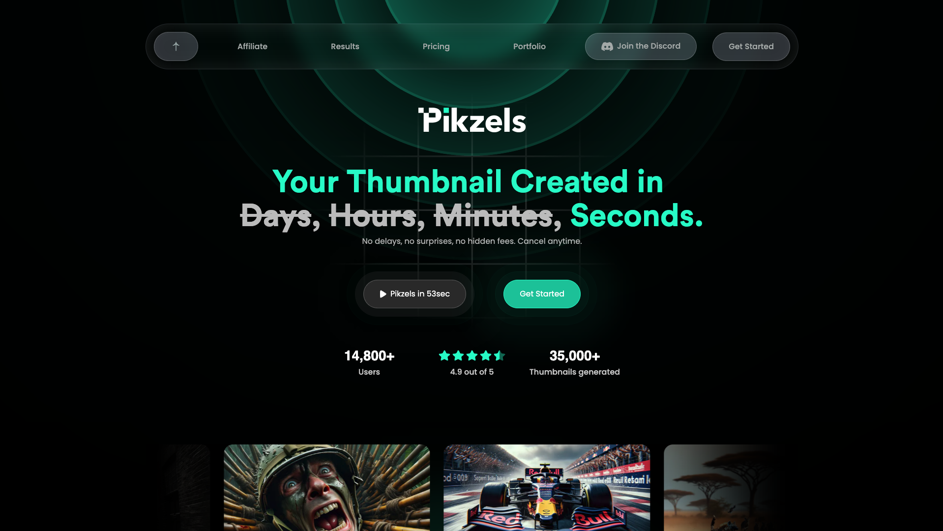 Screenshot of the Pikzels website