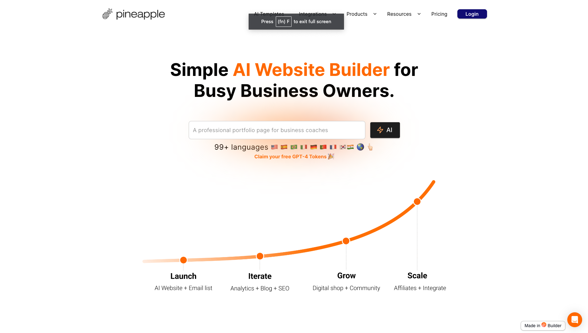 Screenshot of the Pineapple Builder website