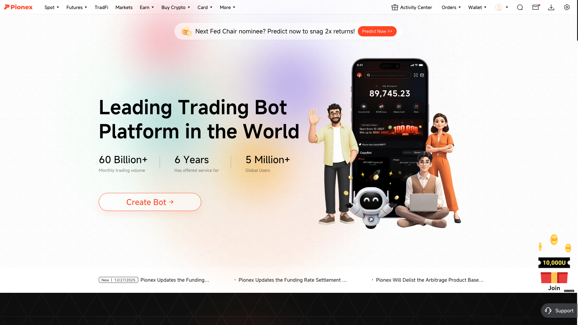 Screenshot of the Pionex website