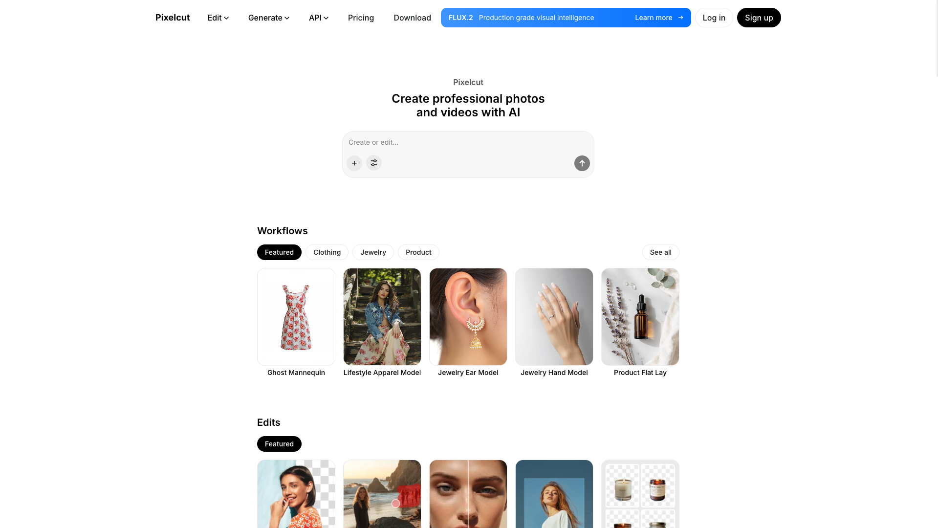 Screenshot of the Pixelcut website