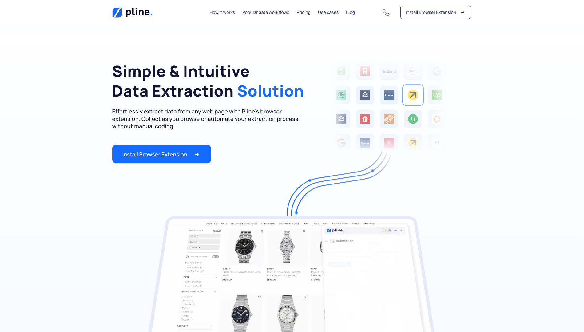 Screenshot of the Pline website