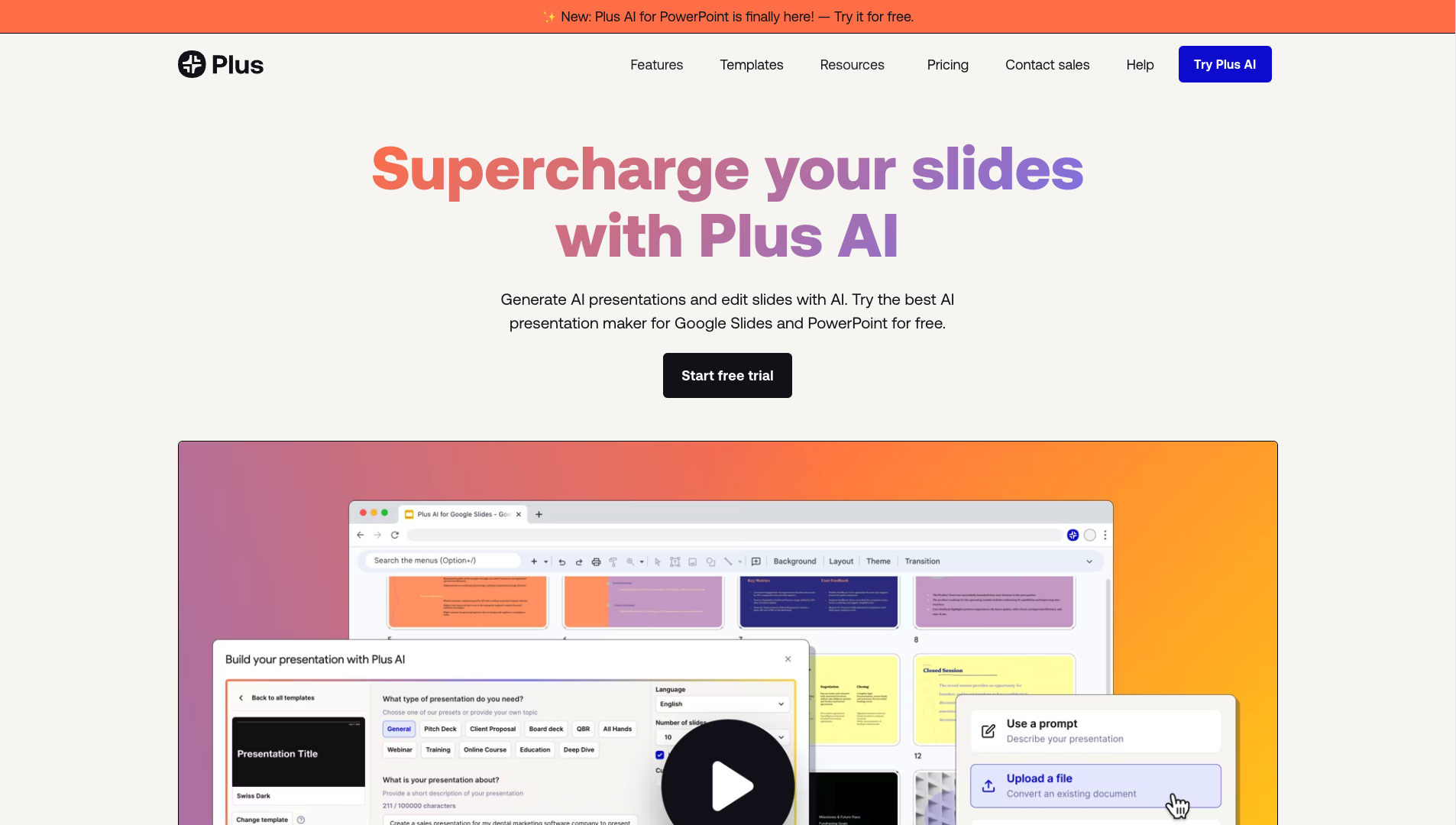 Screenshot of the Plus AI website