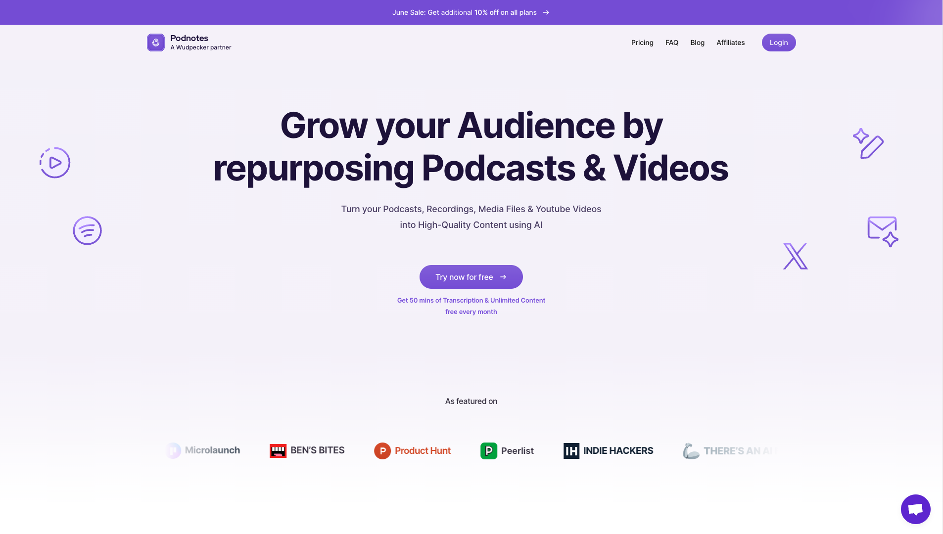 Screenshot of the Podnotes website