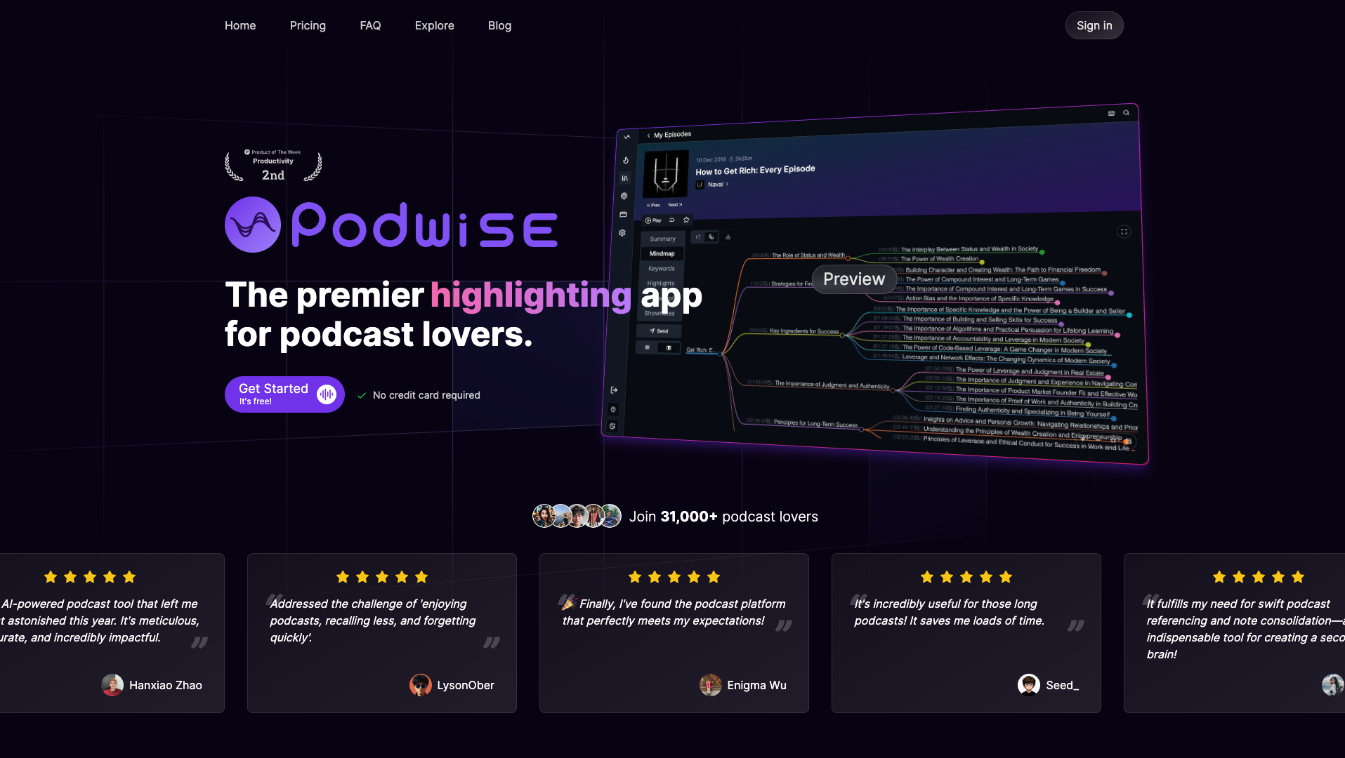 Screenshot of the Podwise website