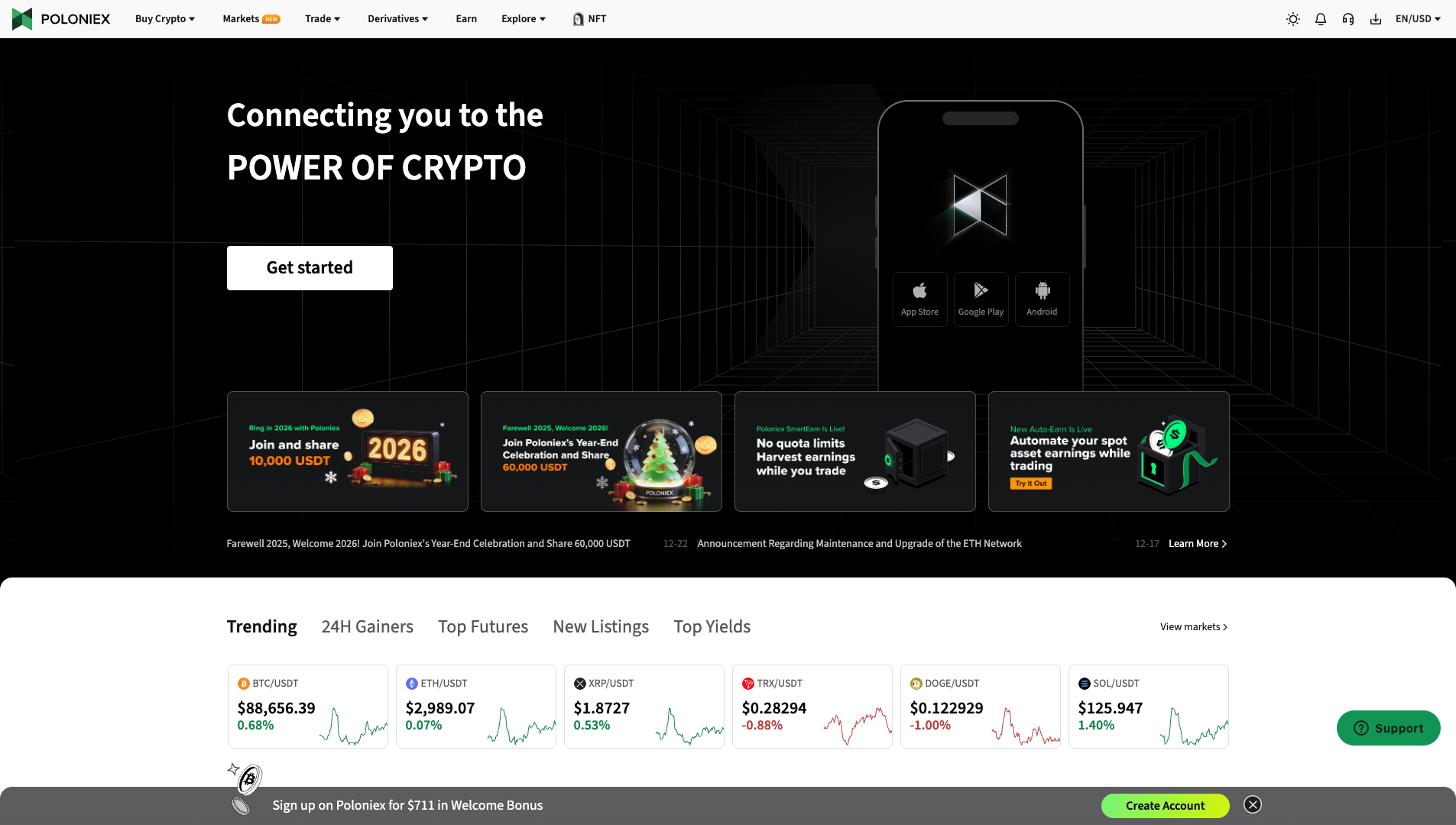 Screenshot of the Poloniex website
