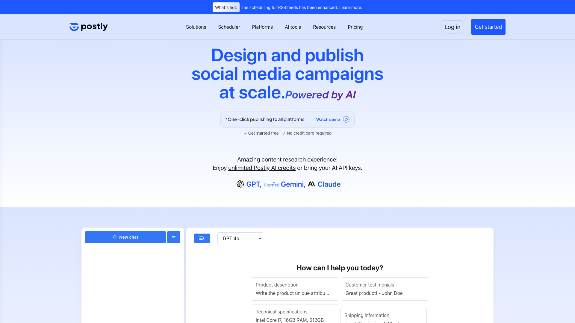 Screenshot of the Postly website