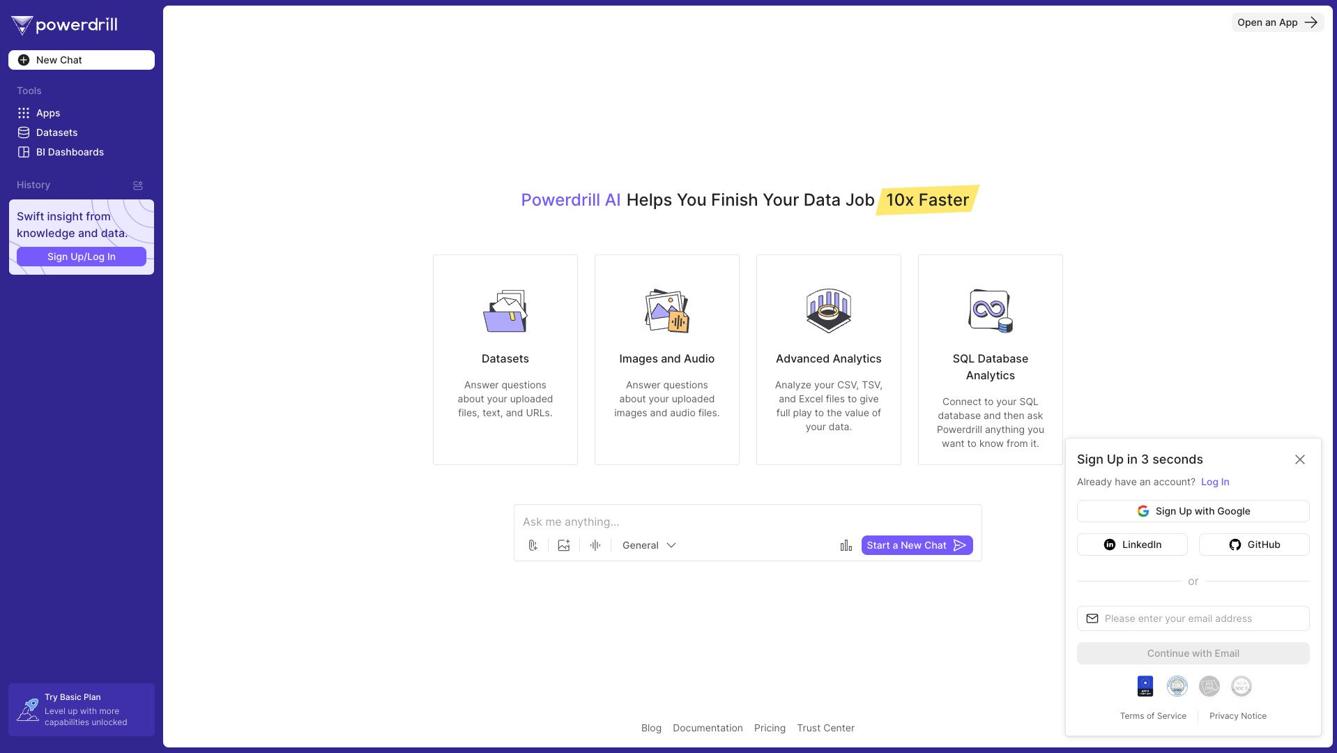 Screenshot of the Powerdrill AI website