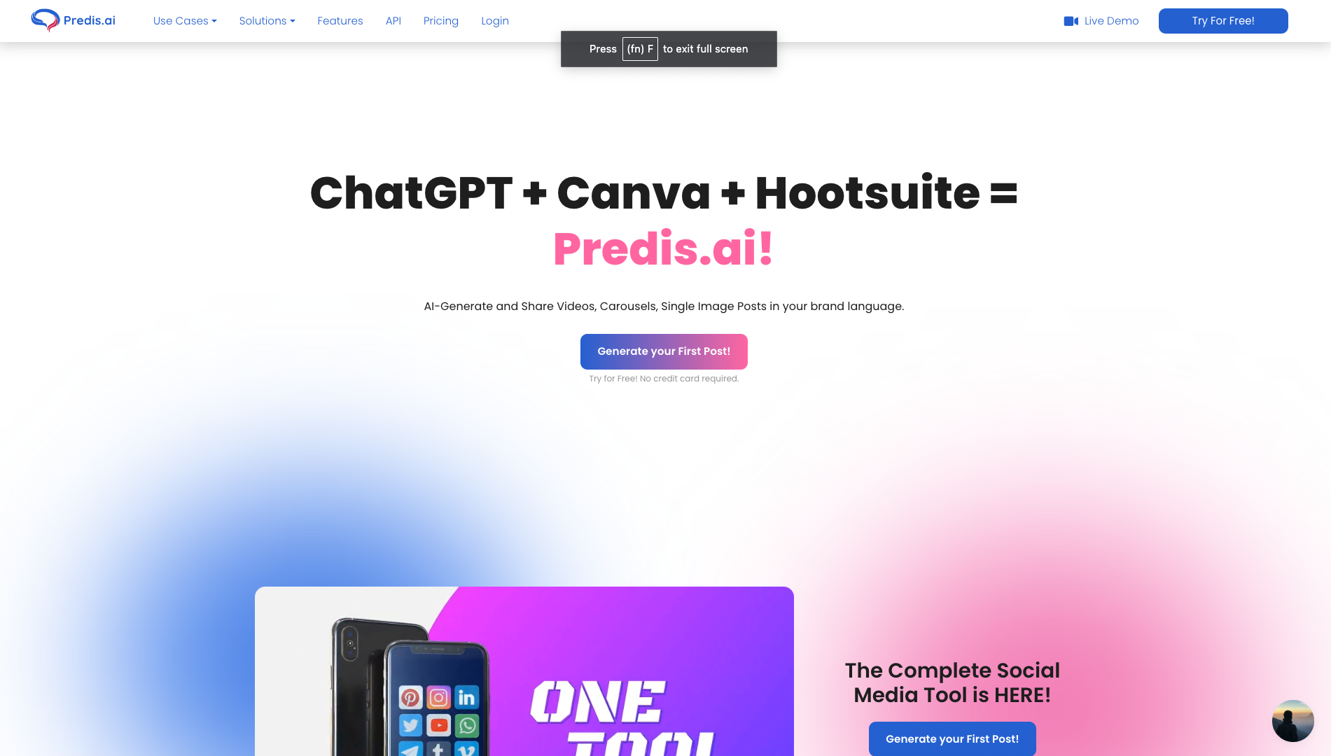 Screenshot of the Predis.ai website