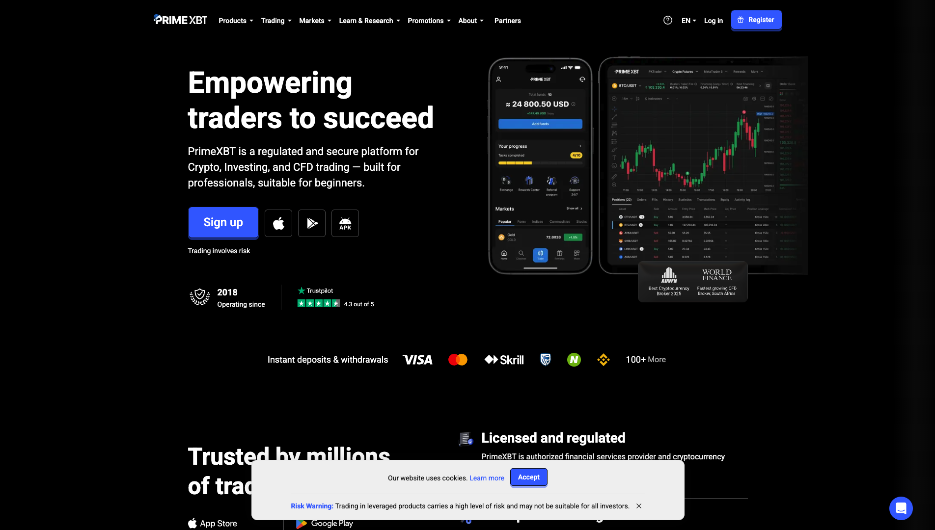 Screenshot of the PrimeXBT website