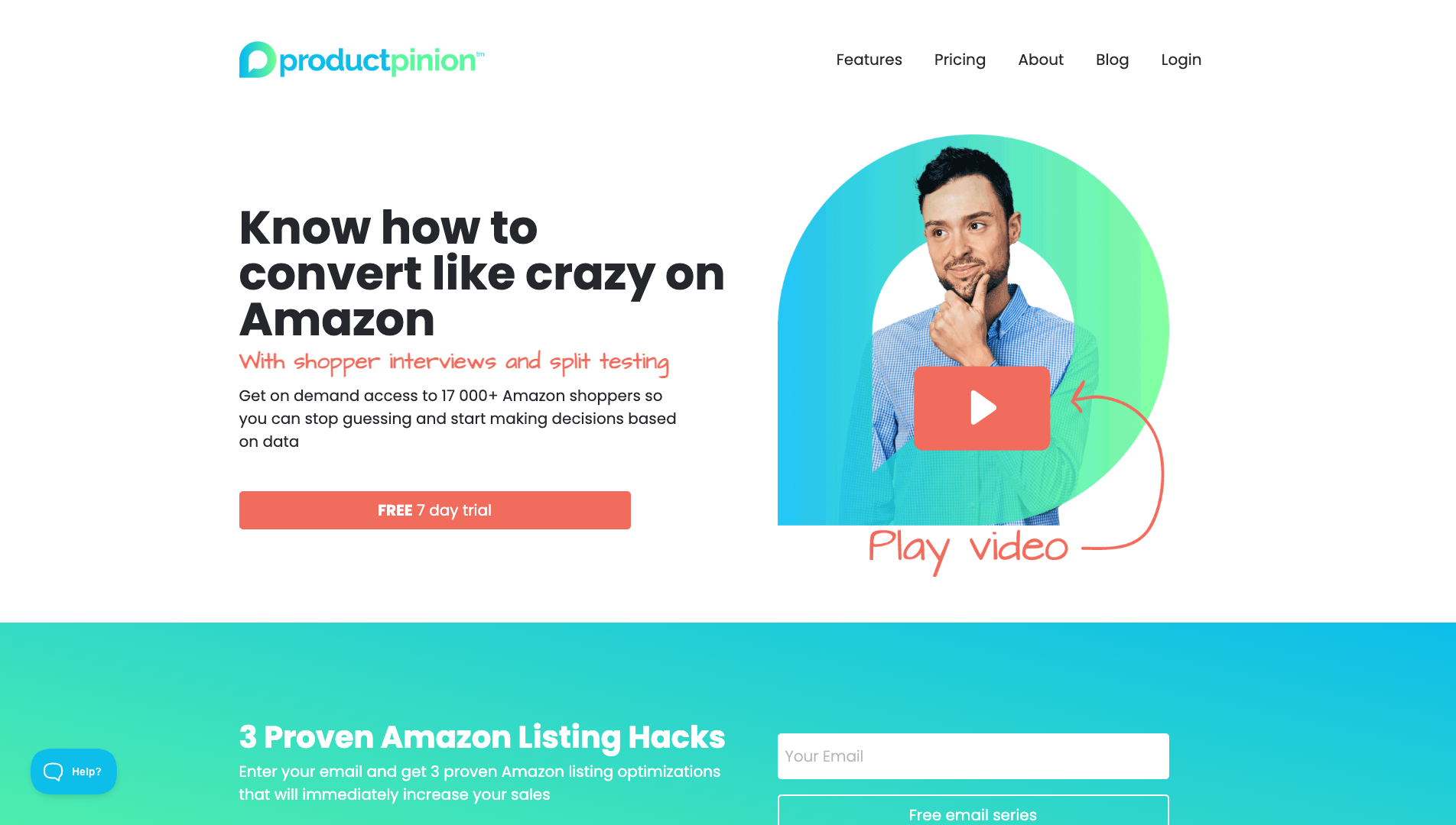 Screenshot of the Productpinion website