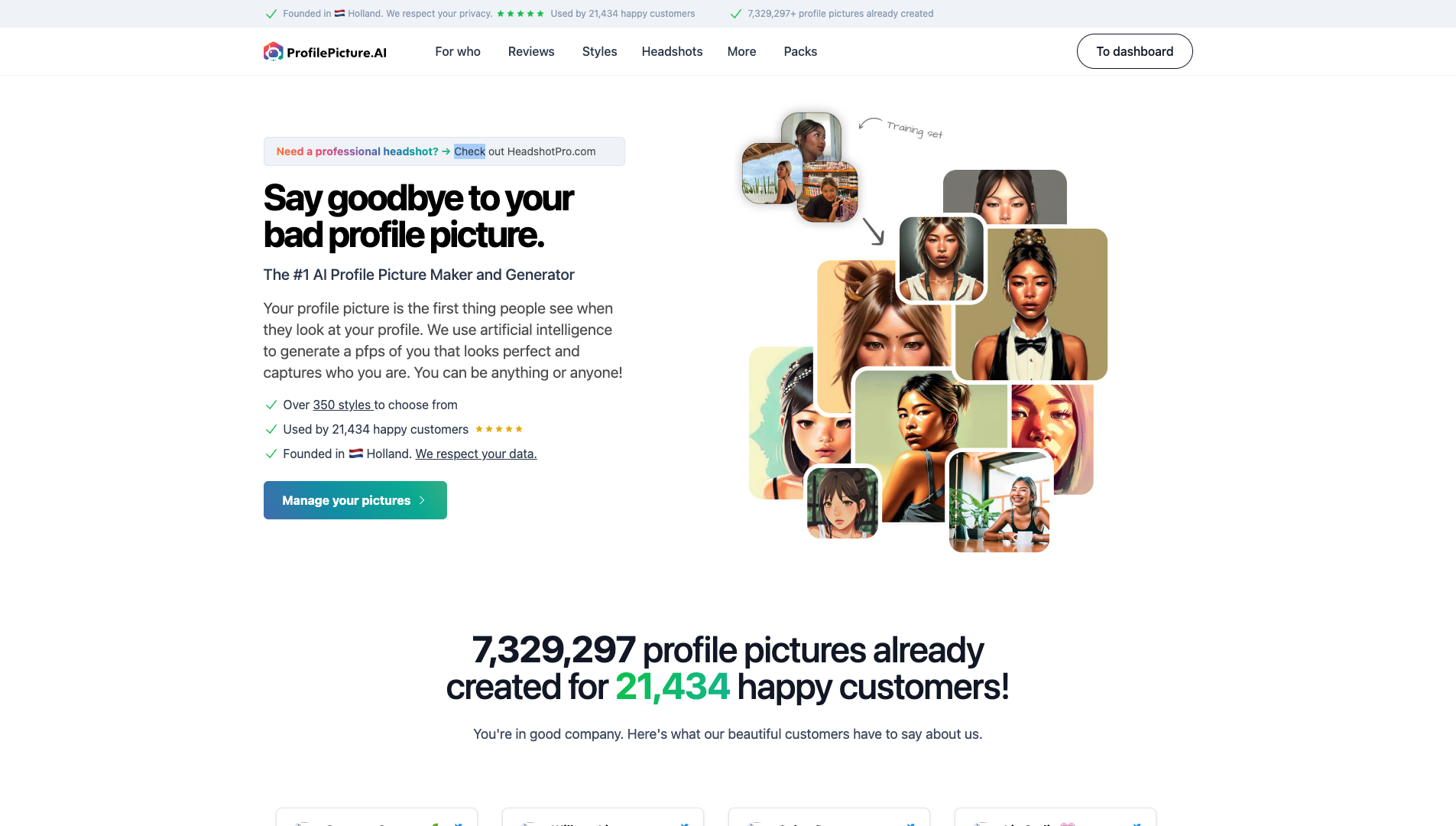 Screenshot of the ProfilePicture.ai website