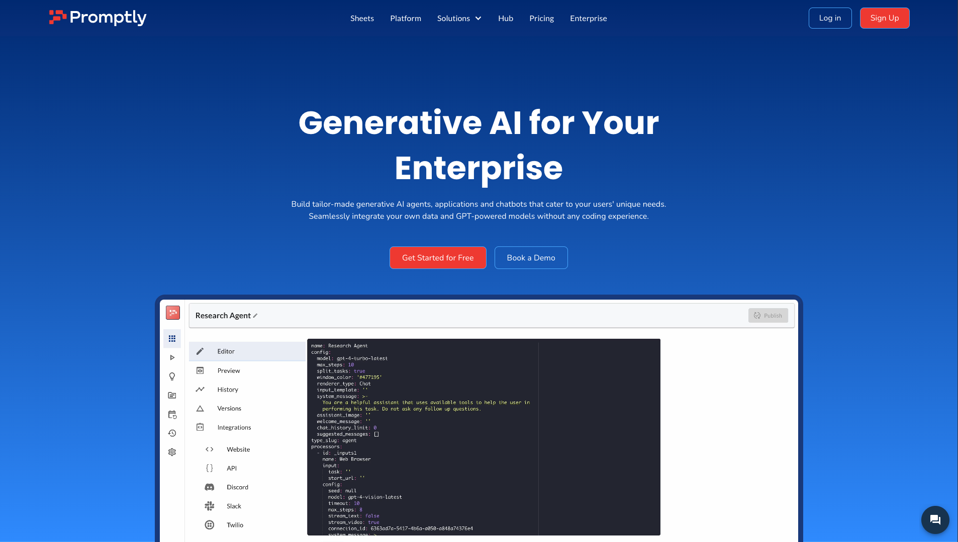 Screenshot of the Promptly website