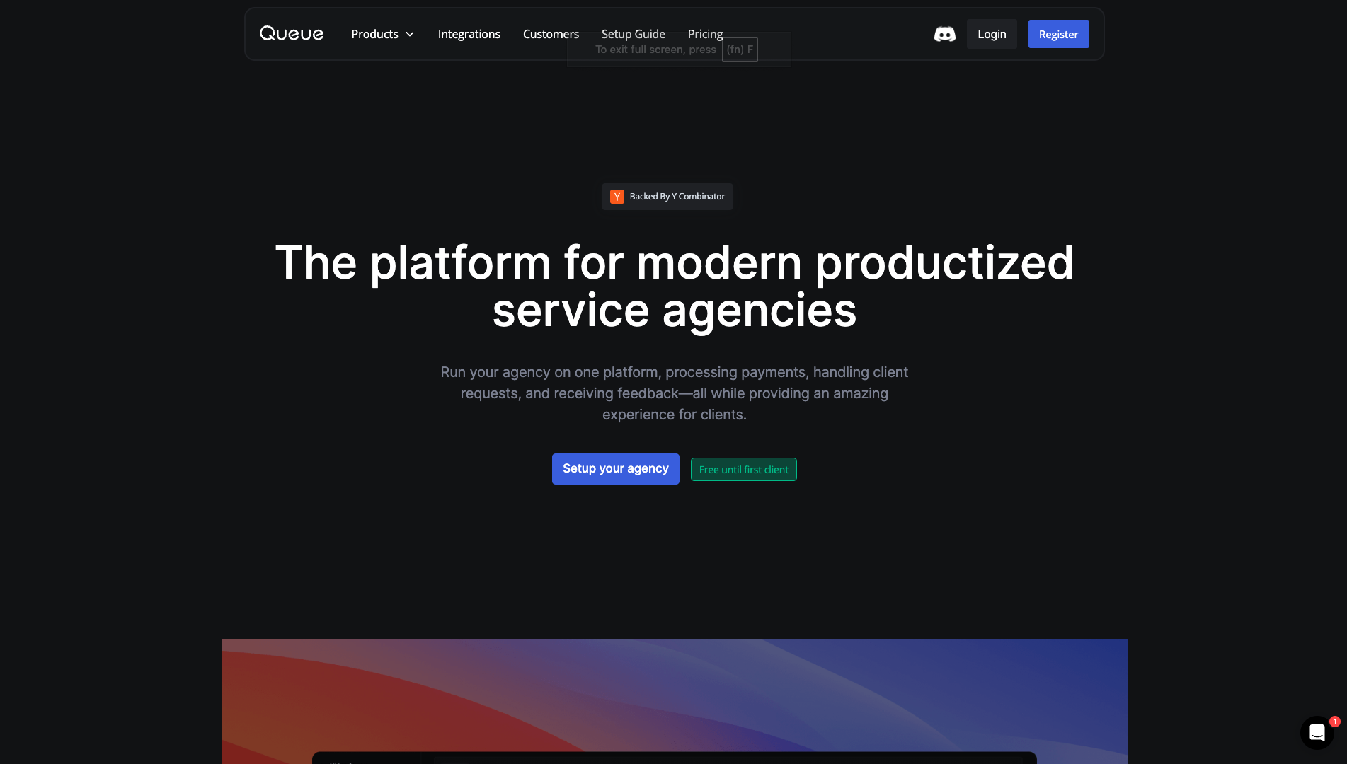 Screenshot of the Queue website
