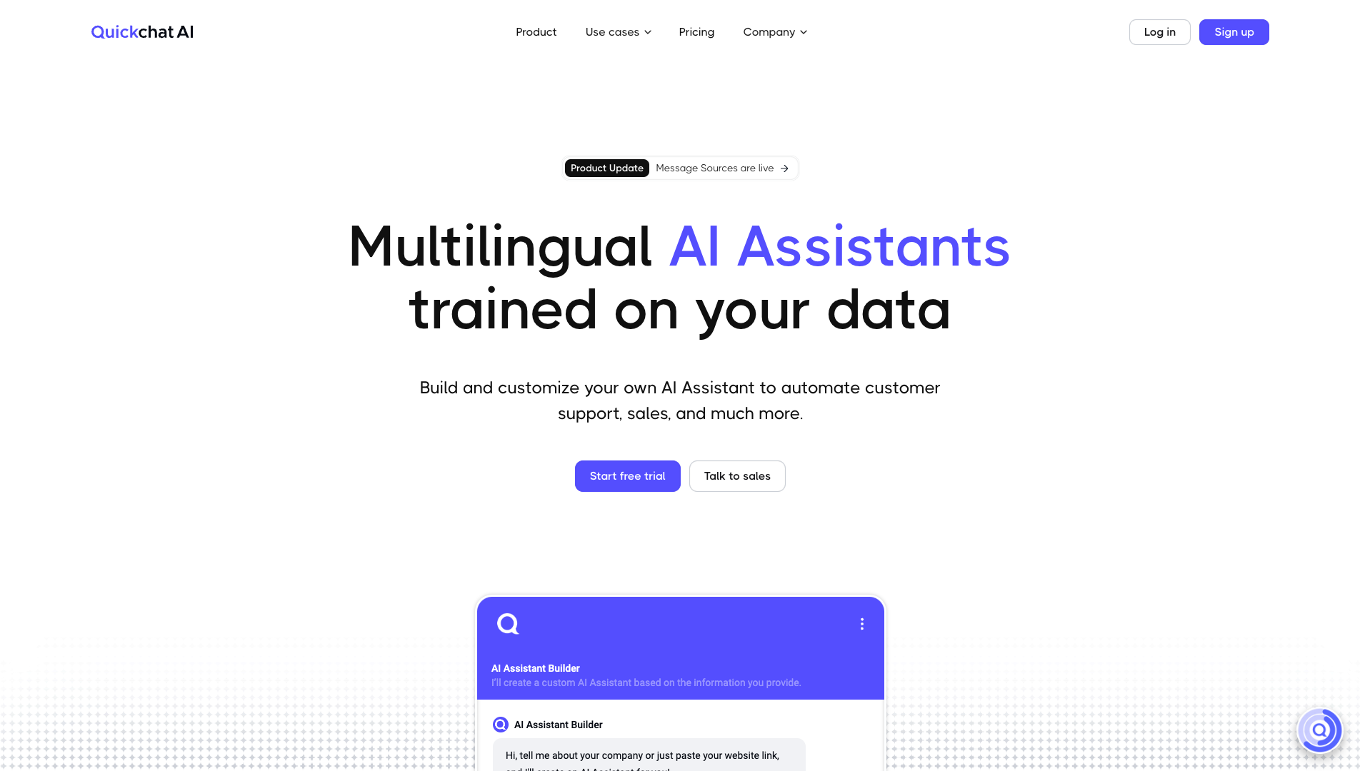 Screenshot of the Quickchat AI website