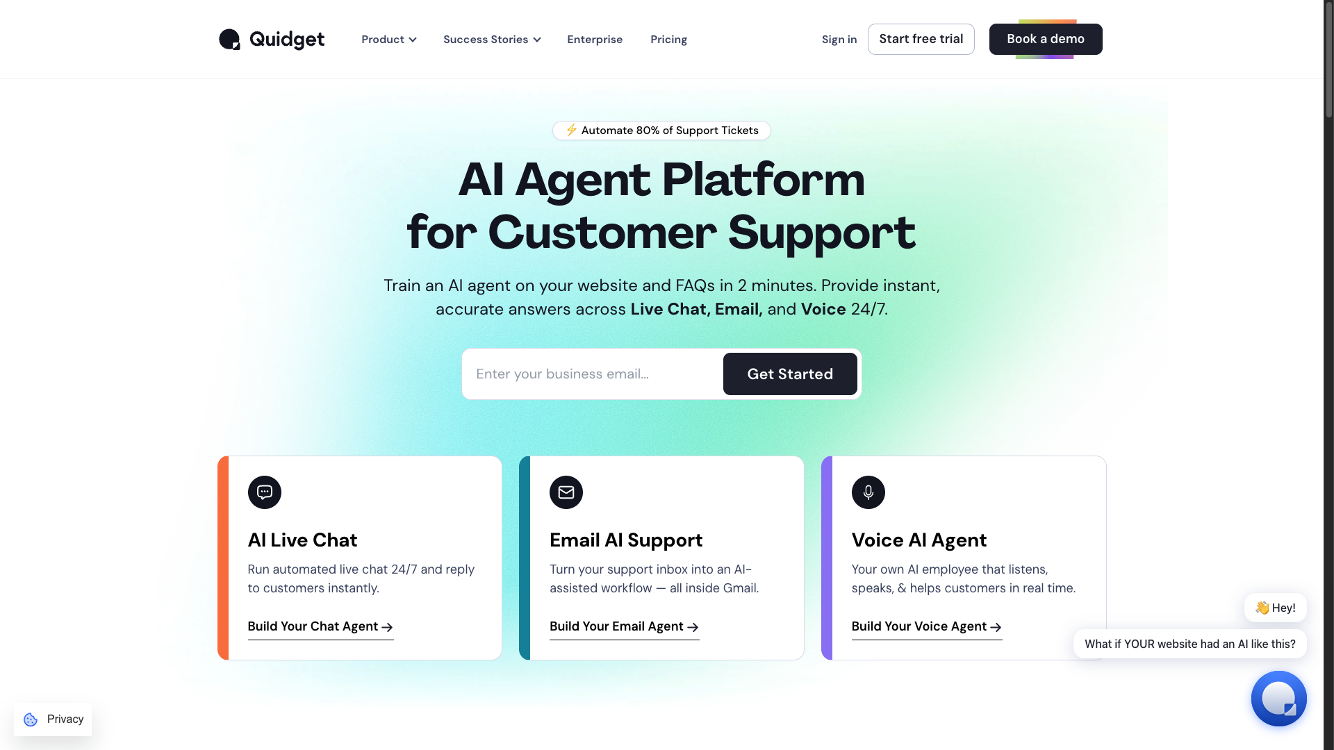 Screenshot of the Quidget website