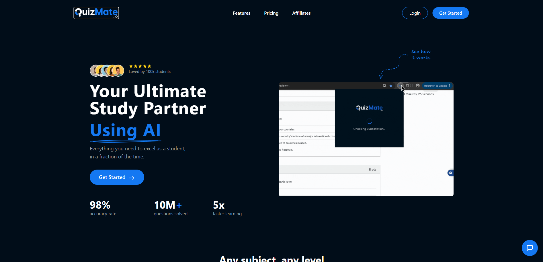Screenshot of the Quizmate website