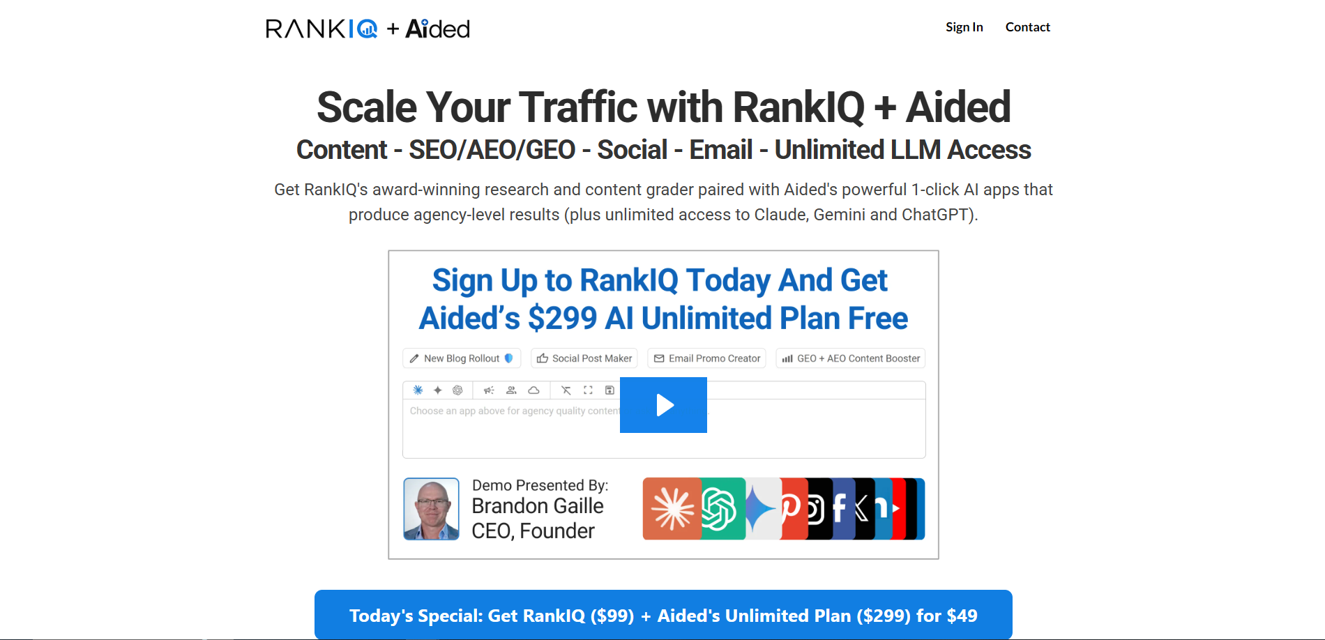 Screenshot of the RankIQ website
