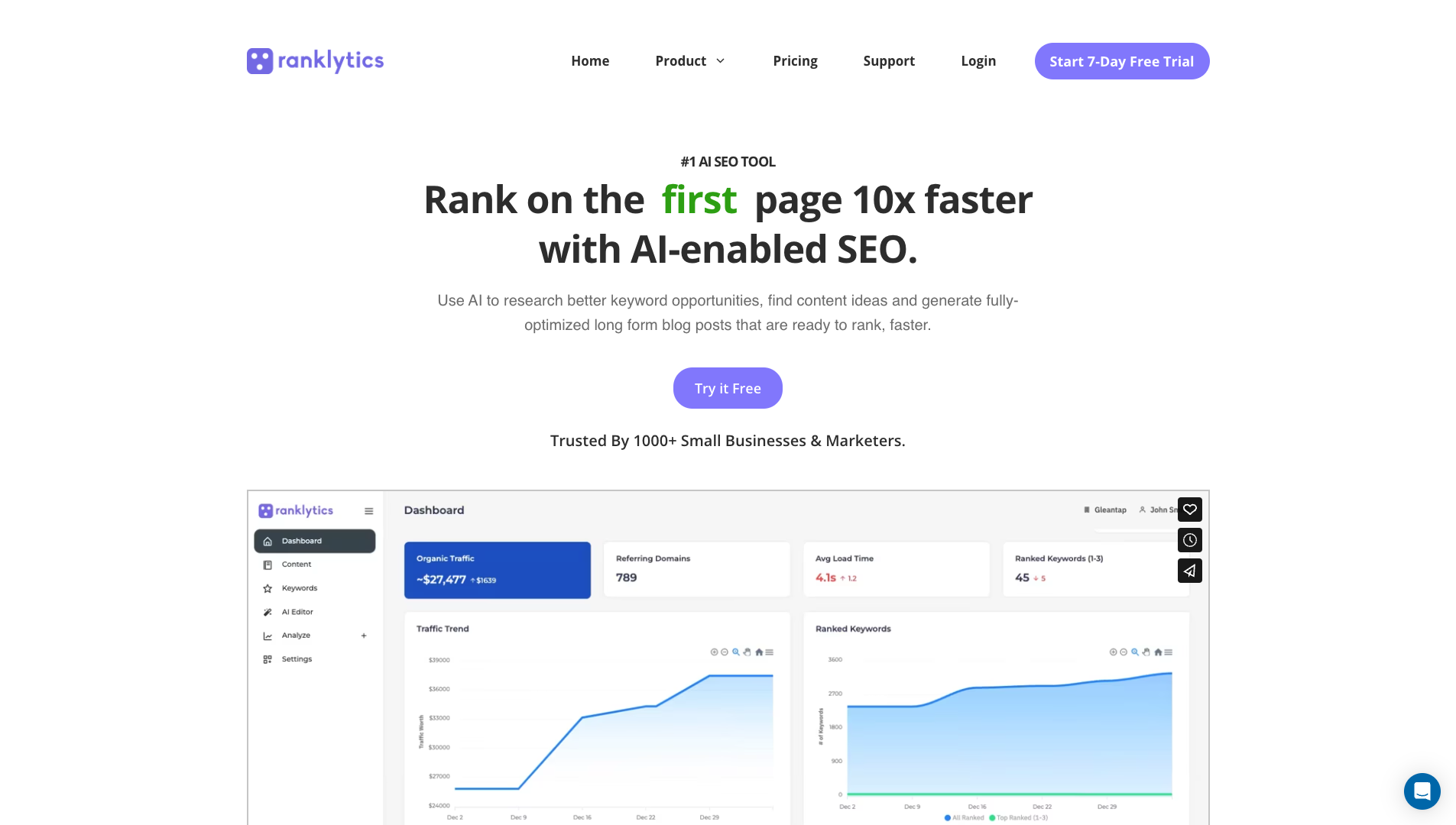Screenshot of the Ranklytics website