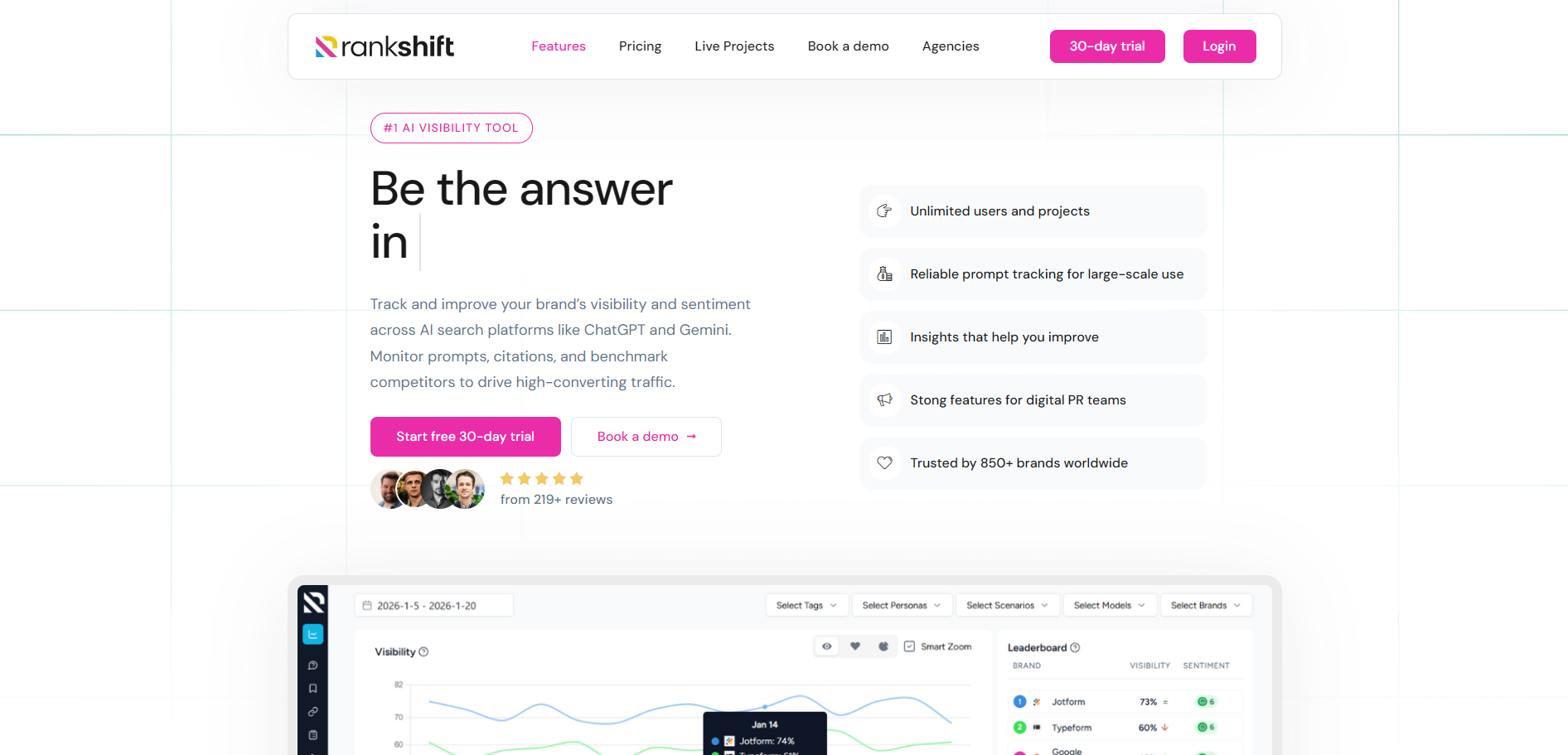 Screenshot of the Rankshift website