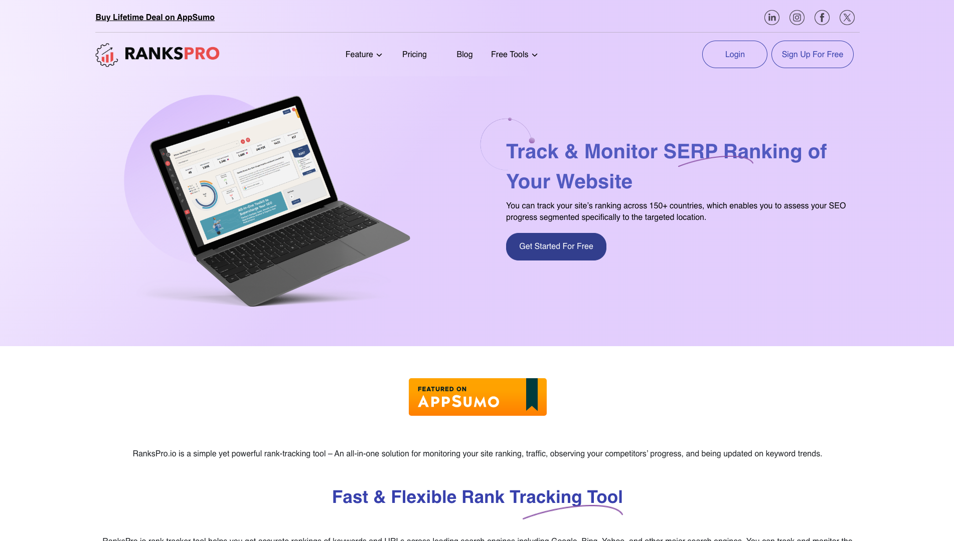 Screenshot of the RanksPro website
