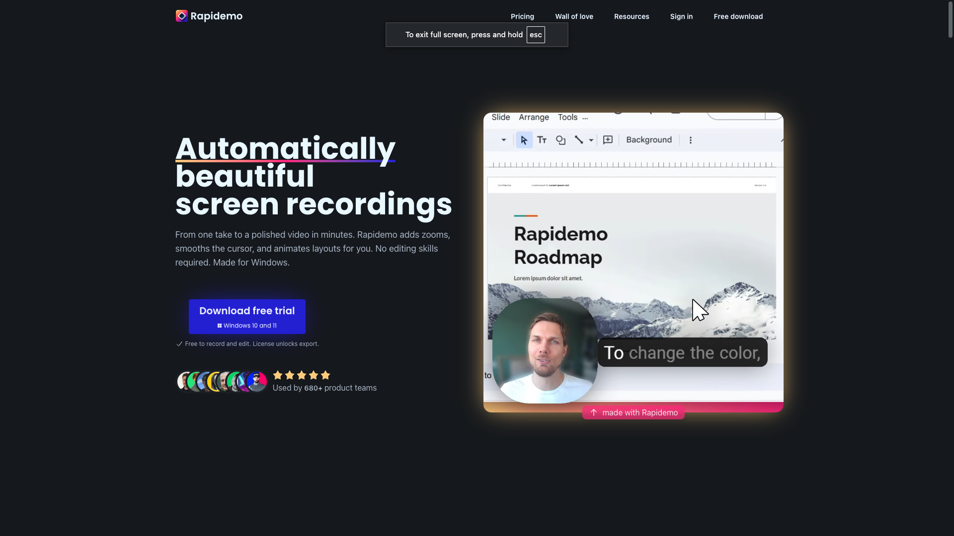 Screenshot of the Rapidemo website