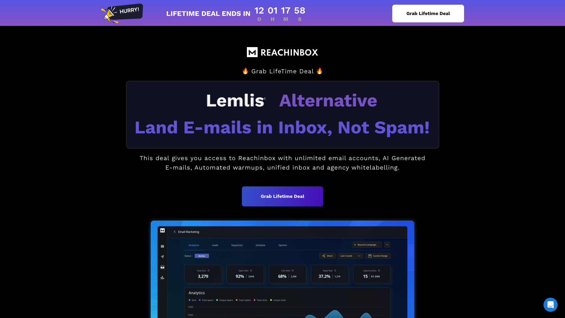 Screenshot of the ReachInbox website