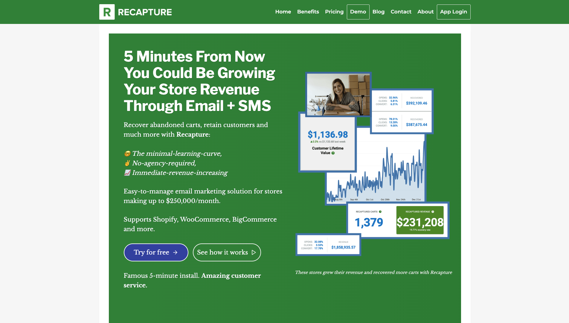 Screenshot of the Recapture website