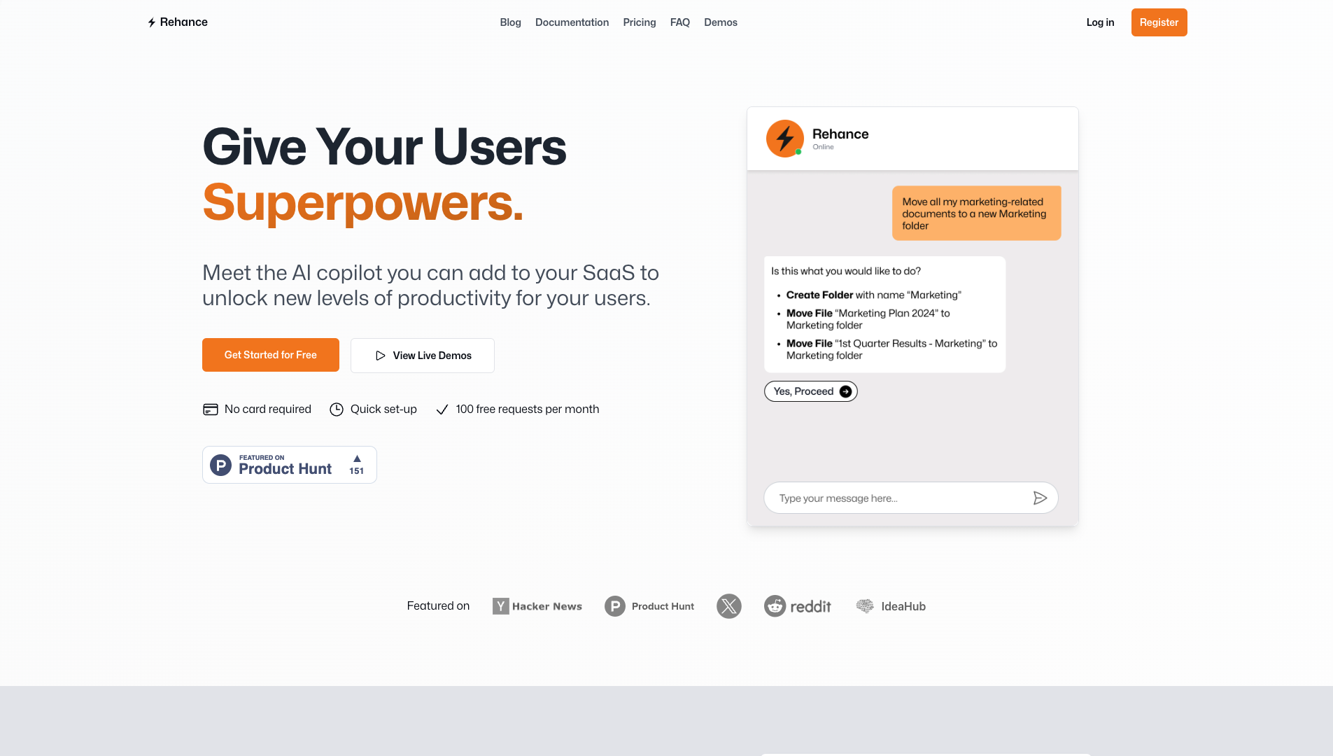 Screenshot of the Rehance AI website